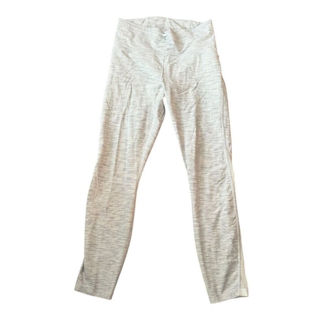 Lululemon size 8 gray & white striped high rise mesh side bottom leg inseam 25"
